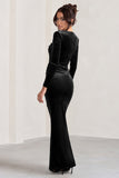 Fay Black Velvet Corset Style Knot Maxi Dress