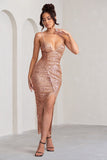 Kendall Gold Sequin Plunge Neckline Ruched Maxi Dress With Wrap Detail