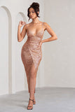 Kendall Gold Sequin Plunge Neckline Ruched Maxi Dress With Wrap Detail
