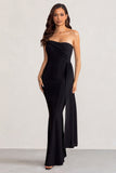 Aaliyah Black Asymmetric Bardot Maxi Dress with Drape