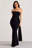 Aaliyah Black Asymmetric Bardot Maxi Dress with Drape
