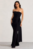 Aaliyah Black Asymmetric Bardot Maxi Dress with Drape