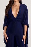 Anais Navy Plunge Jumpsuit with Cape