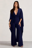 Anais Navy Plunge Jumpsuit with Cape