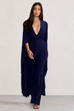 Anais Navy Plunge Jumpsuit with Cape