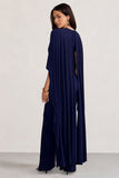 Anais Navy Plunge Jumpsuit with Cape