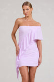 Parfait Lilac Asymmetric Ruched Mini Dress With Statement Ruffles