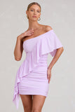 Parfait Lilac Asymmetric Ruched Mini Dress With Statement Ruffles