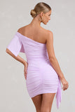 Parfait Lilac Asymmetric Ruched Mini Dress With Statement Ruffles