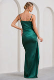 Buckingham Bottle Green Satin Pleated Split Maxi Dress