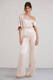 Marvellous Champagne Satin Asymmetric Flared-Leg Jumpsuit