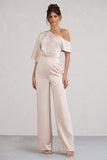 Marvellous Champagne Satin Asymmetric Flared-Leg Jumpsuit