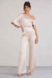 Marvellous Champagne Satin Asymmetric Flared-Leg Jumpsuit