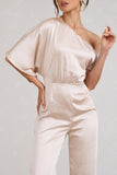 Marvellous Champagne Satin Asymmetric Flared-Leg Jumpsuit