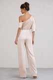 Marvellous Champagne Satin Asymmetric Flared-Leg Jumpsuit