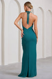 Morning Bottle Green Ruffled Halter-Neck Split Maxi Dress