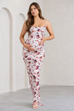 Flute White Floral Print Maternity Cowl Bodycon Cami Maxi Dress