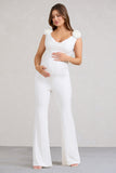 Posy White Maternity Cowl Jumpsuit With Flower Design