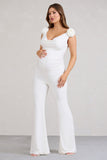 Posy White Maternity Cowl Jumpsuit With Flower Design