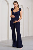 Posy Navy Maternity Cowl Jumpsuit With Flower Design