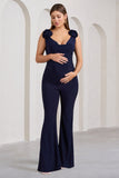 Posy Navy Maternity Cowl Jumpsuit With Flower Design