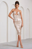 Stately Champagne Cut-Out Ruched Bodycon Midi Dress