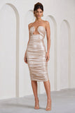 Stately Champagne Cut-Out Ruched Bodycon Midi Dress