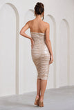 Stately Champagne Cut-Out Ruched Bodycon Midi Dress