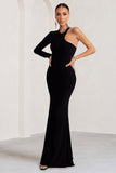 Tyra Black Asymmetric Neck Cut Out Maxi Dress With Open Back Detail