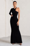 Tyra Black Asymmetric Neck Cut Out Maxi Dress With Open Back Detail