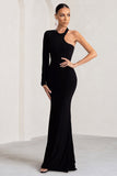 Tyra Black Asymmetric Neck Cut Out Maxi Dress With Open Back Detail