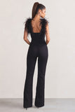 Verity Black Feather Shoulder Corset Style Jumpsuit