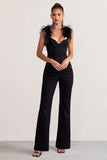 Verity Black Feather Shoulder Corset Style Jumpsuit