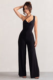 Vienna Black Asymmetric Cowl Neck Wide Leg Jumpsuit With Open Back Detail