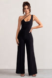Vienna Black Asymmetric Cowl Neck Wide Leg Jumpsuit With Open Back Detail