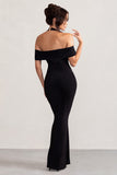Anisa Black Halter Neck Bardot Maxi Dress With Thigh Split