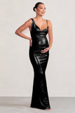 Galaxy Shimmer Black Maternity Cowl Neck Maxi Dress