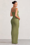 Avril Olive Square Neck Maternity Maxi Dress with Split