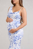 Phantasy Blue Floral Maternity Cowl Neck Maxi Dress