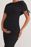 Roxanne Black Ruched Bardot Maternity Midi Dress