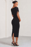 Roxanne Black Ruched Bardot Maternity Midi Dress