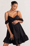 Kai Black Cami Babydoll Maternity Mini Dress With Ruffle Cold Shoulder Sleeves