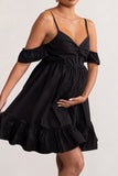 Kai Black Cami Babydoll Maternity Mini Dress With Ruffle Cold Shoulder Sleeves