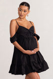 Kai Black Cami Babydoll Maternity Mini Dress With Ruffle Cold Shoulder Sleeves