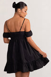 Kai Black Cami Babydoll Maternity Mini Dress With Ruffle Cold Shoulder Sleeves