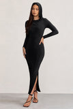 Milania Black Long Sleeve Maxi Dress with Hood