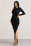 Milania Black Long Sleeve Maxi Dress with Hood