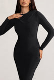 Milania Black Long Sleeve Maxi Dress with Hood