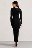 Milania Black Long Sleeve Maxi Dress with Hood