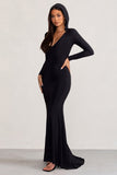 Adore Black Long Sleeve Plunge Maxi Dress with Hood